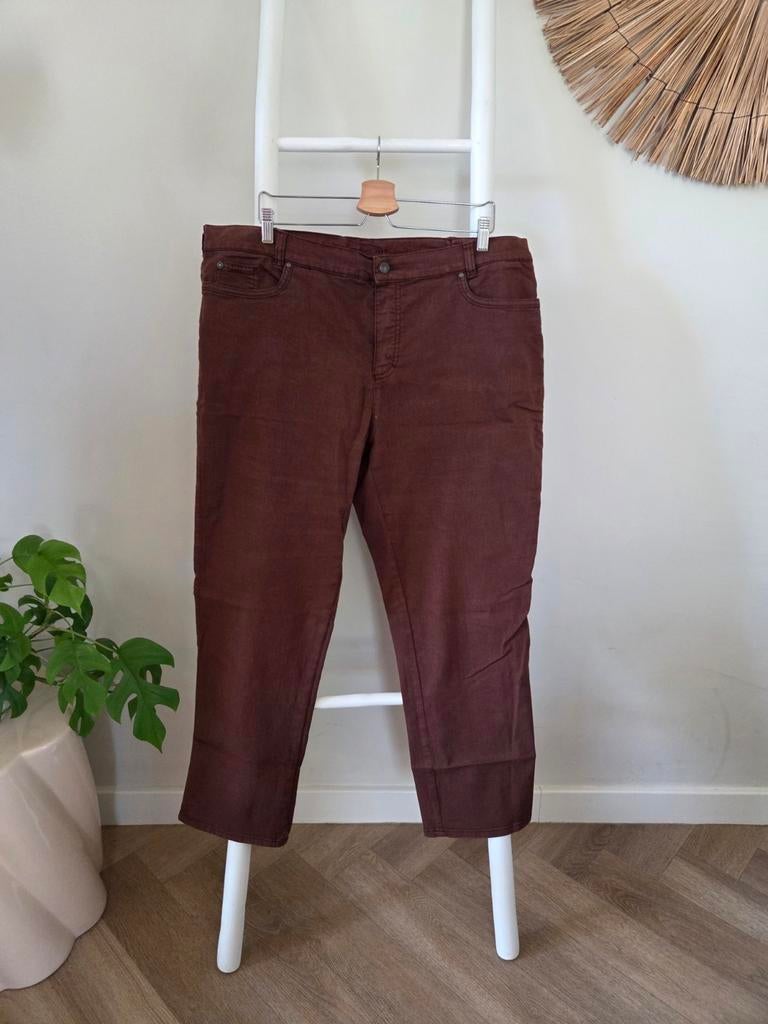 Bruine spijkerbroek met borduursel maat 48 dora london magna, Bruin, Maat 42/44 (L), Ophalen of Verzenden, Onbekend