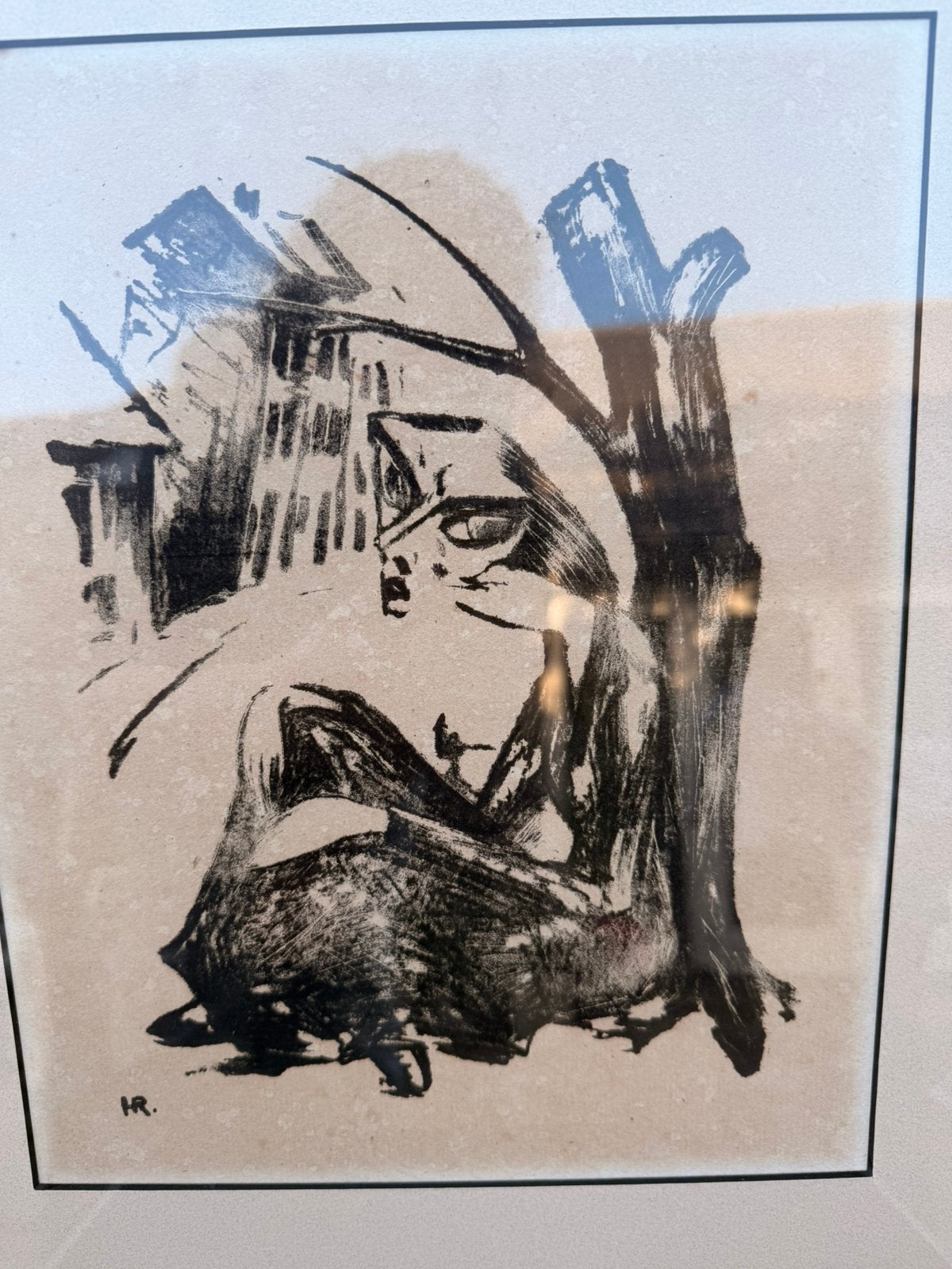 Expressionistisch Oost-Indische inkt/litho – Ingelijst, Antiek en Kunst, Kunst | Litho's en Zeefdrukken, Gesigneerd, Ophalen, Abstract