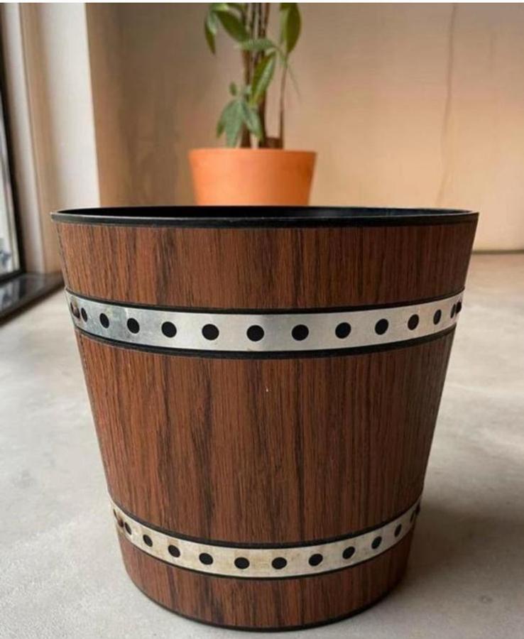 Prullenbak Bloempot Faux Teak plastic Vintage W. Germany, Ophalen of Verzenden, Huis en Inrichting