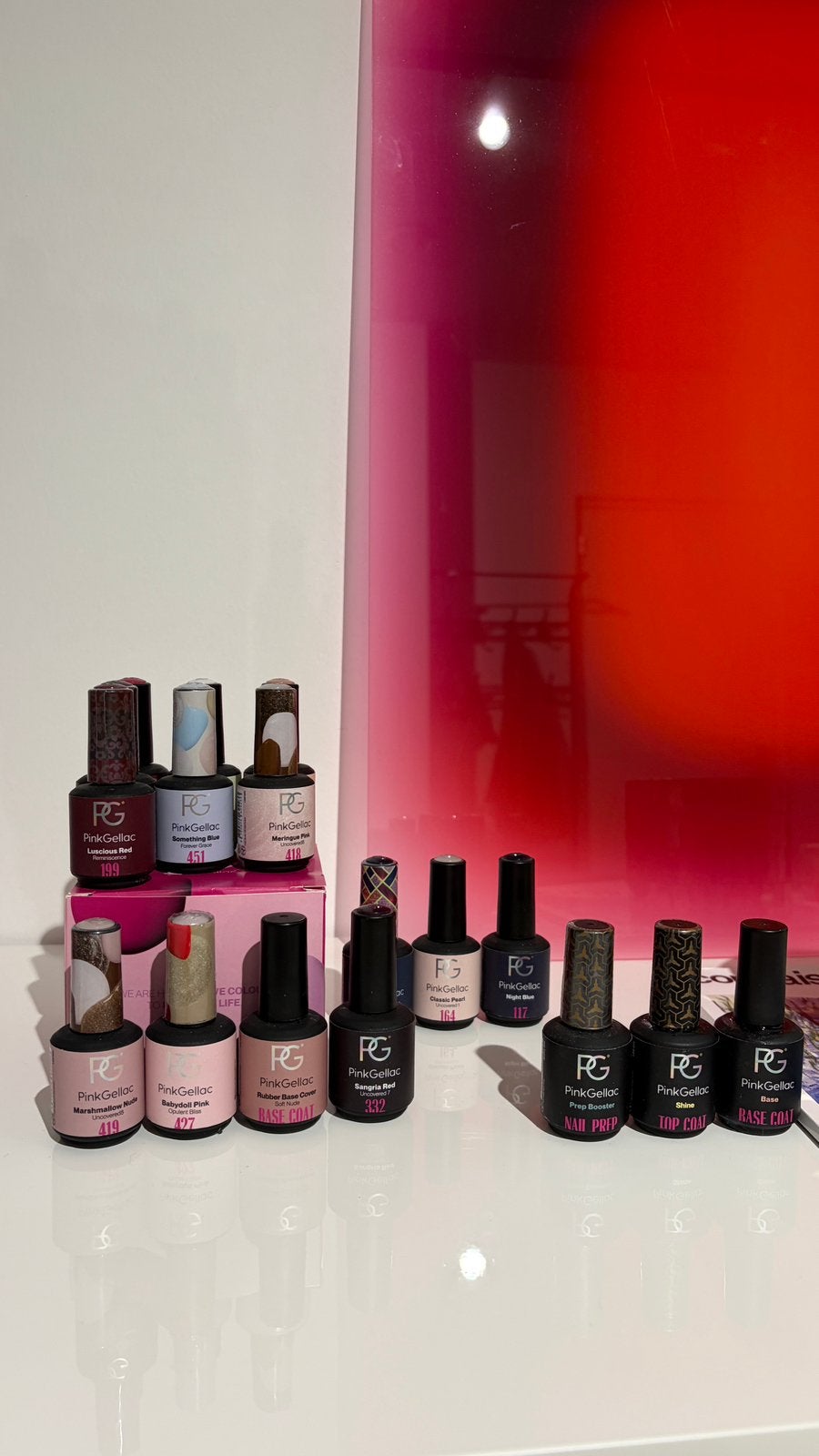 Pink Gellac set  met UV LAMP 14 kleuren + Base/Top/Gloss, Ophalen of Verzenden, Zo goed als nieuw, Overige kleuren, Handen en Nagels
