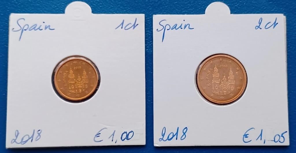 Spanje 1 en 2 Eurocent - 2018 UNC, Postzegels en Munten, Munten | Europa | Euromunten, Verzenden, Spanje, Setje
