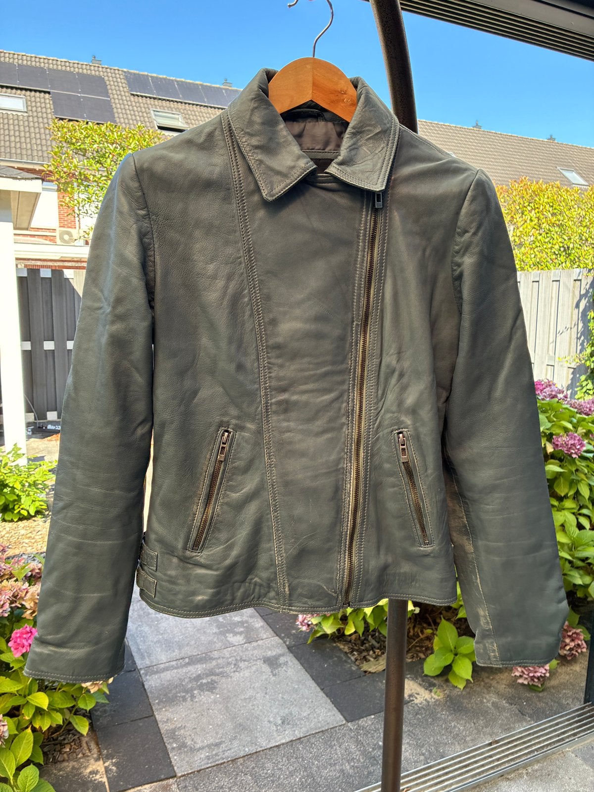 Blauwe Chyston leren damesjas mt L/XL, Ophalen of Verzenden, Gedragen, Maat 42/44 (L), Blauw