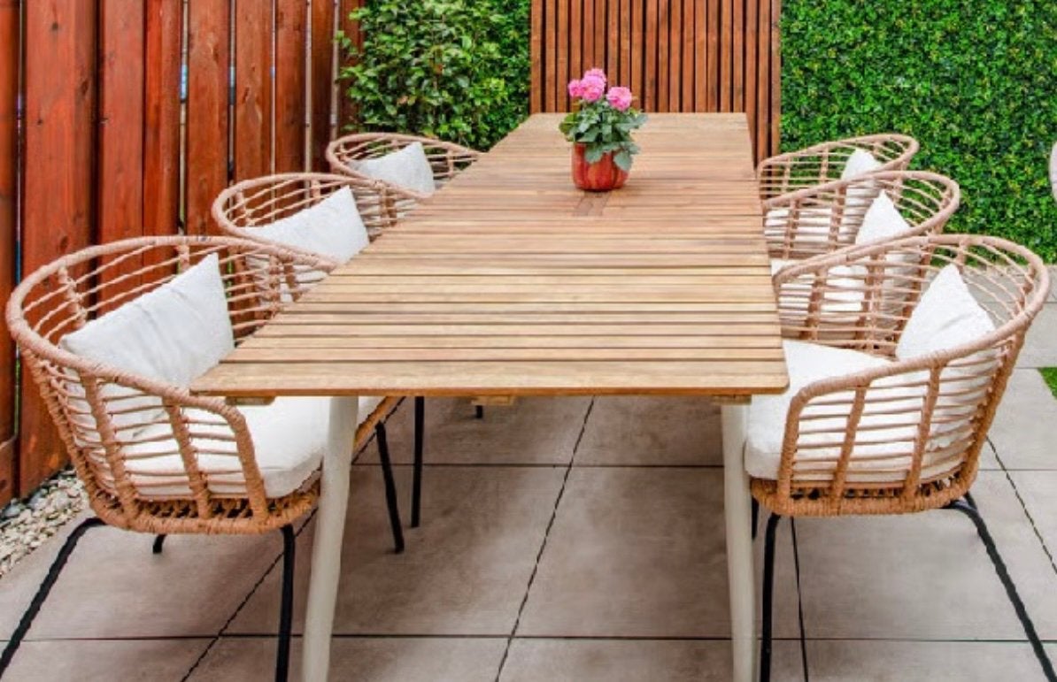 Uitschuifbare eettafel Daan - Karwei, Tuin en Terras, Ophalen of Verzenden, Zo goed als nieuw, Eettafel