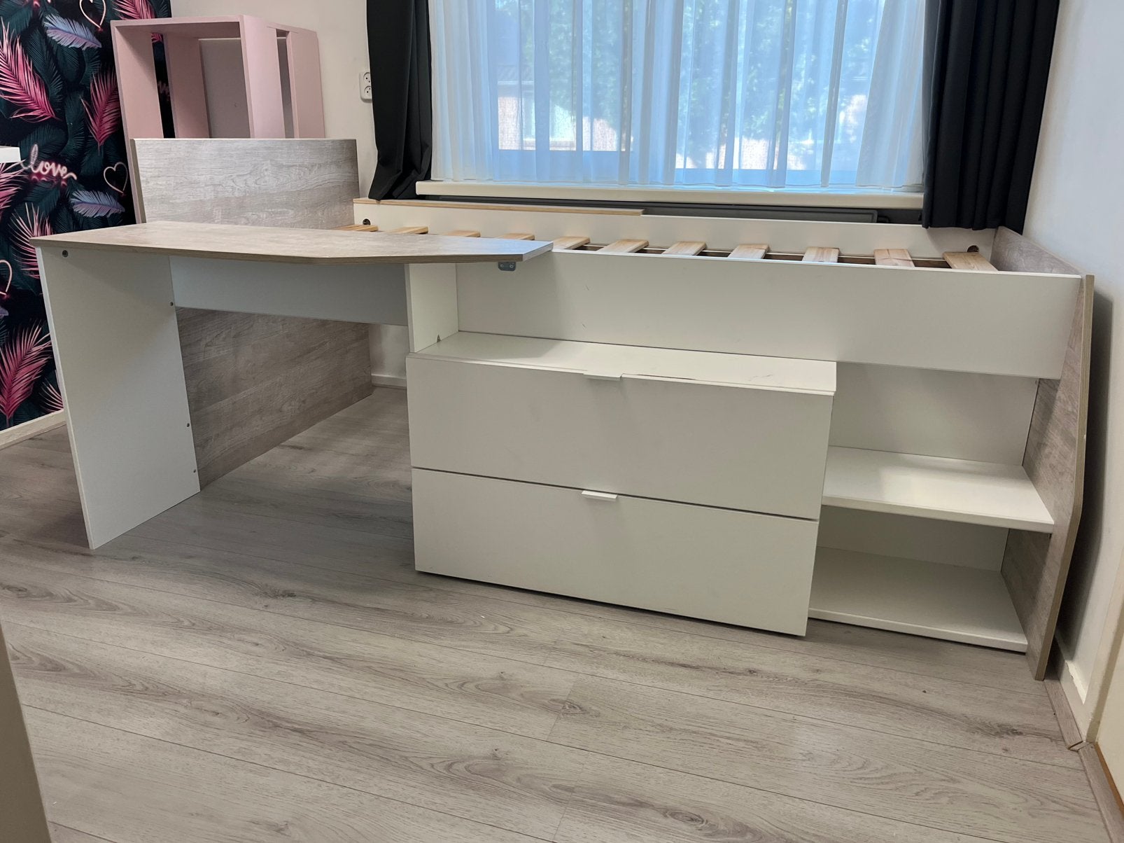 Half hoogslaper met buro en lades 1 persoons bed, Ophalen