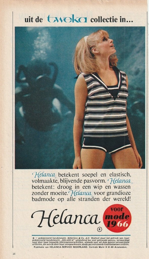 Retro reclame 1966 Helanca Tweka dames strandmode, Verzenden, Overige typen