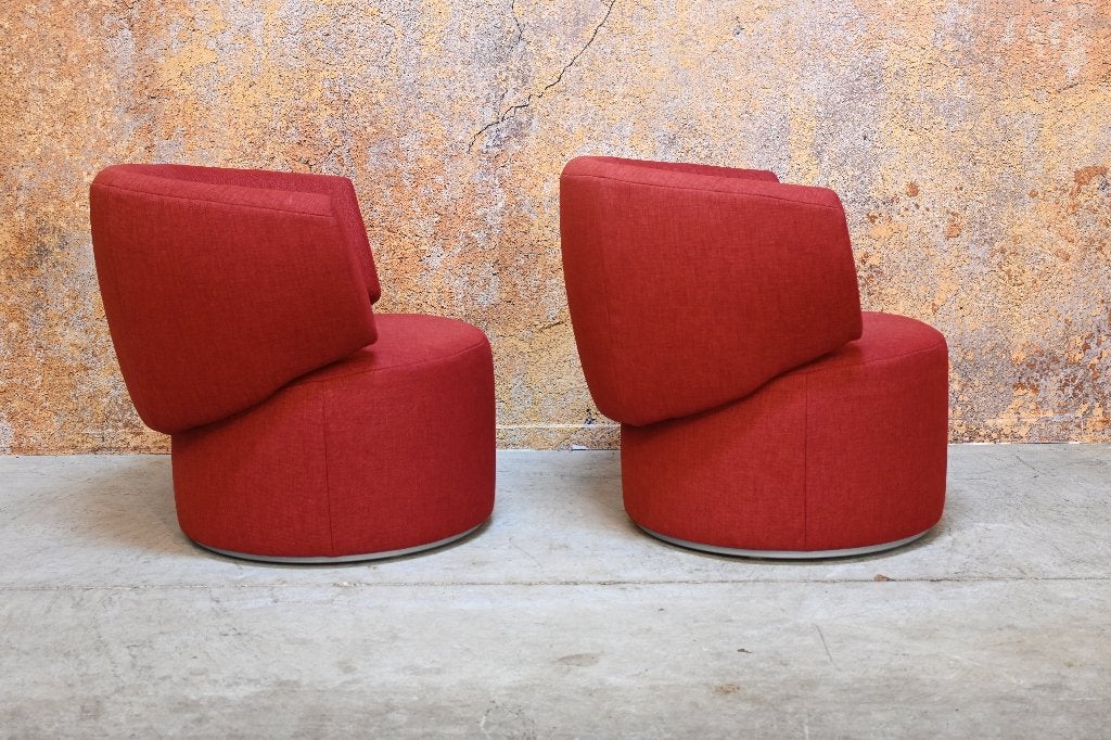 ZGANieuw 3 rode stoffen Rolf Benz 684 design draaifauteuils, Huis en Inrichting, 75 tot 100 cm, Zo goed als nieuw, 75 tot 100 cm