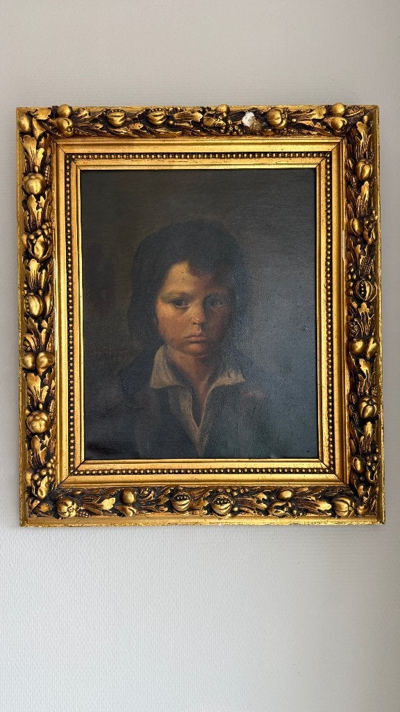 Oud portret van een jongen in klassieke stijl, gesigneerd, Antiek en Kunst, Kunst | Schilderijen | Klassiek, Ophalen, Doek, Portret of Personen