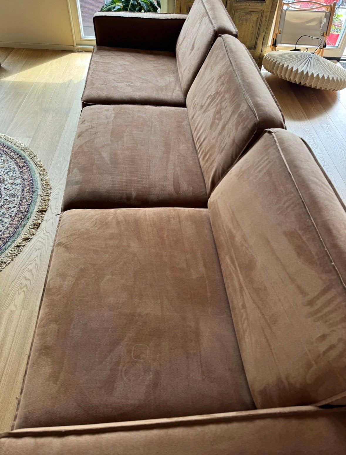 Suede bank cognac kleur, Ophalen, Gebruikt