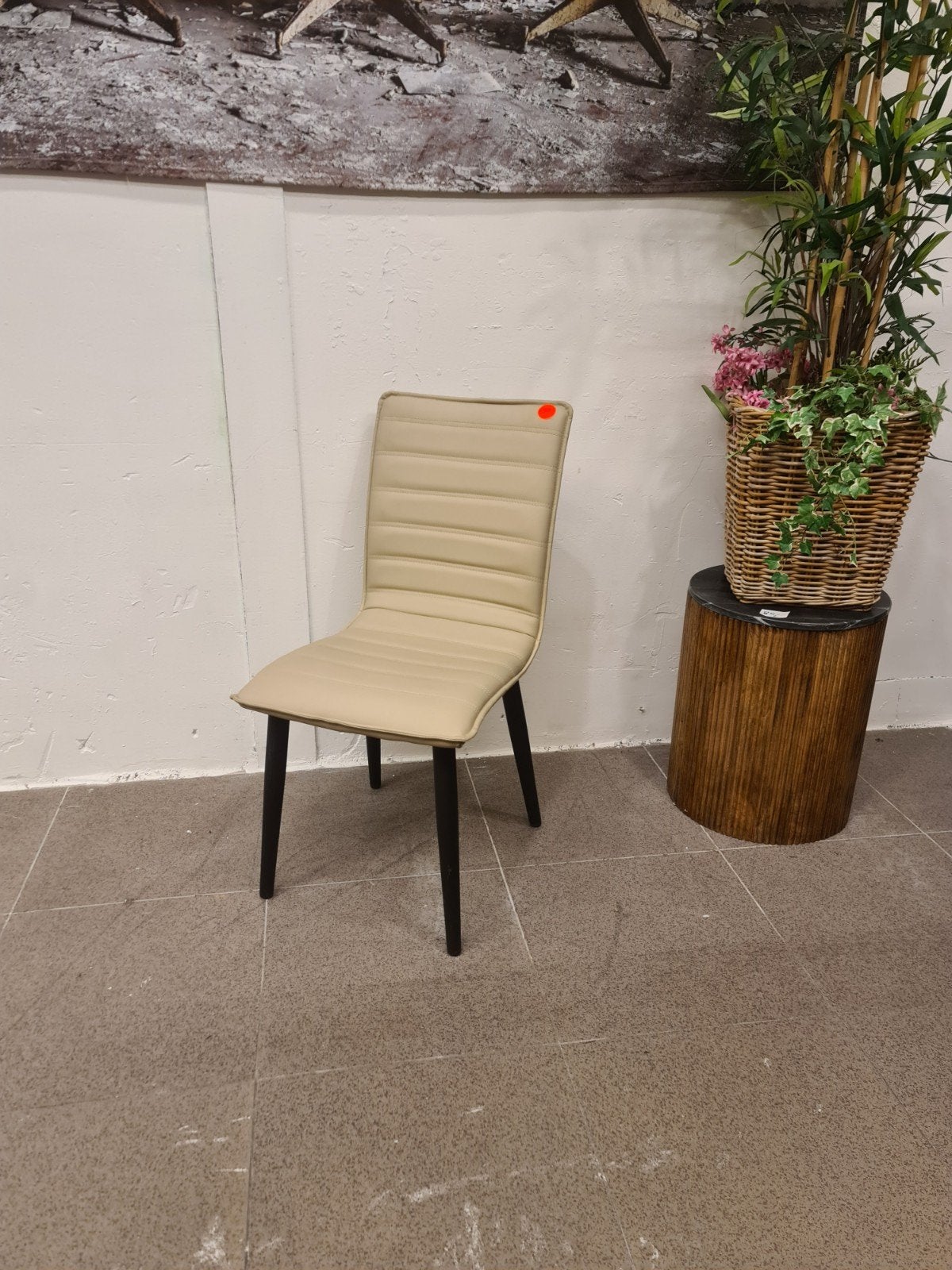 Nieuwe set van 4 eetkamerstoelen beige Eco-leer bkeus €110, Ophalen, Industrieel landelijk barok brocante koloniaal boheems vintage