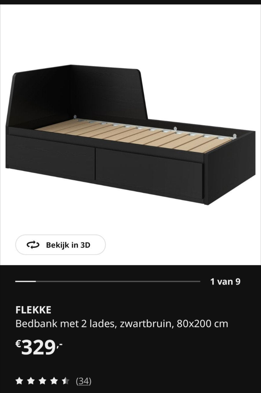 Bed Flekke 80x200cm zwart, Ophalen, Gebruikt, Eenpersoons, Zwart