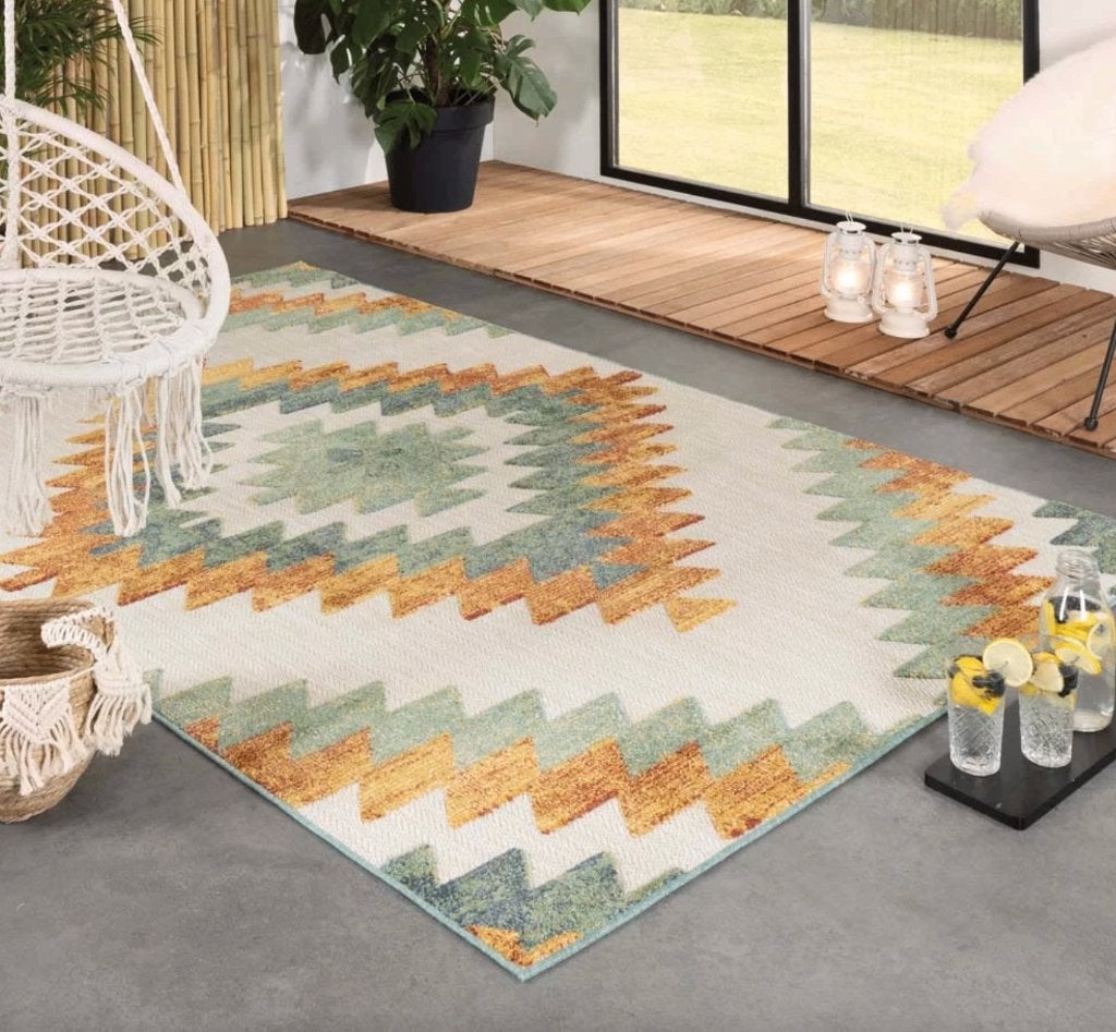 Vloerkleed / buitenkleed (200x300 cm) - BOHO stijl, Huis en Inrichting, Stoffering | Tapijten en Kleden, Ophalen, Groen, 200 cm of meer