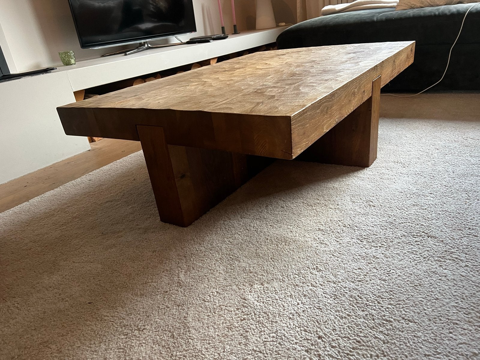 Linteloo Lowtide salontafel van massief eikenhout(80x120x34), Ophalen, Gebruikt, 100 tot 150 cm, Eikenhout