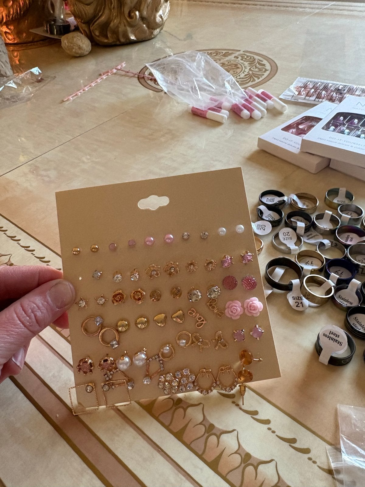 Partij oorbellen en ringen cadeau zakjes, Met kristal, Overige materialen, Overige kleuren, Nieuw
