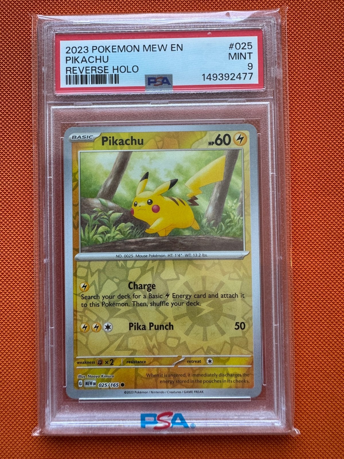 PSA 9 MINT Pikachu 2023 Reverse Holo Pokémon Kaart, Ophalen of Verzenden, Nieuw, Losse kaart, Foil