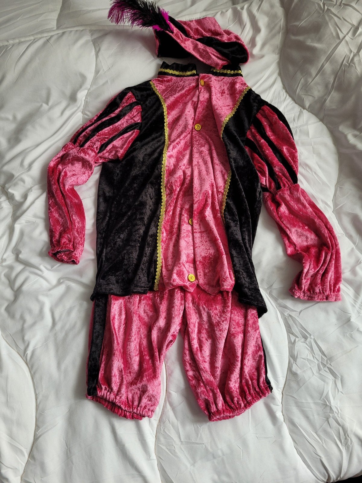 Pietenpak roze/zwart fluweel, Ophalen of Verzenden, Gebruikt