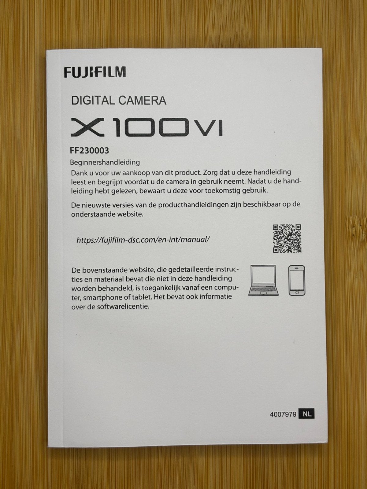 Handleiding Fujifilm X100VI - Nederlandstalig, Ophalen of Verzenden, Nieuw, Fuji, Geen optische zoom