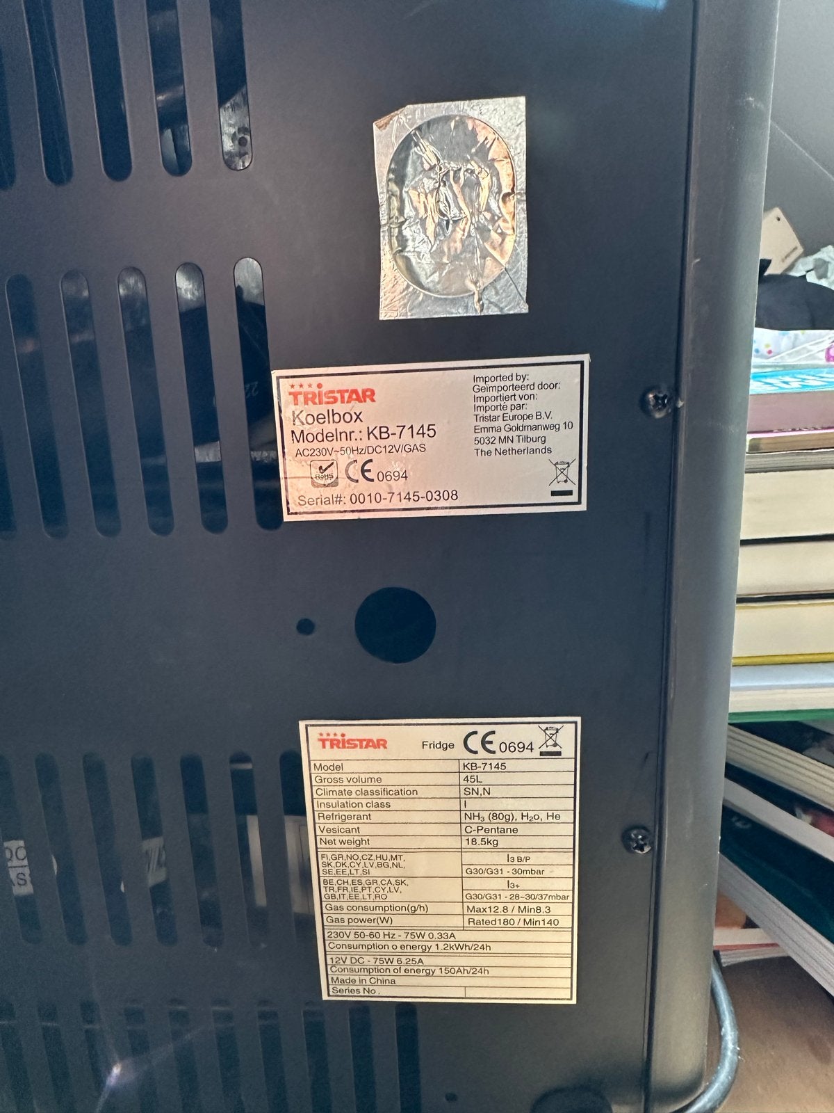 Tristar Koelbox KB-7145 - 45L - 12V/230V/Gas, Caravans en Kamperen, Koelboxen, Ophalen, Gebruikt, Koelbox, Elektrisch