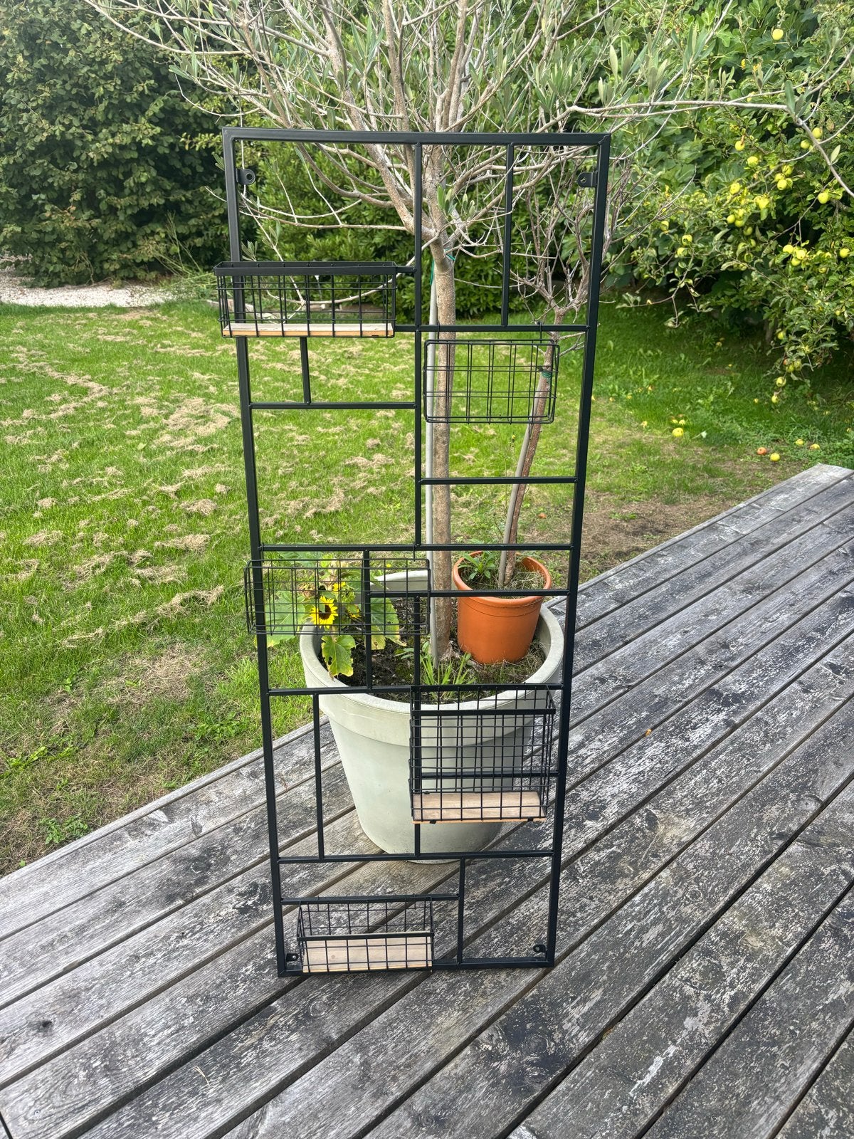 Zwart metalen plantenrek met mandjes - Hoog model, Tuin en Terras, Gebruikt, Minder dan 60 cm, Ophalen of Verzenden, Binnen