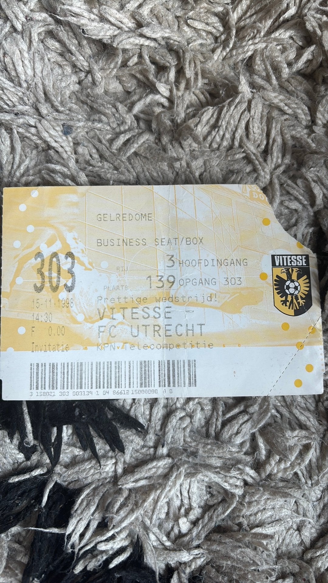 Oud stadionticket vitesse utrecht 1998, Verzamelen, Ophalen of Verzenden, Vitesse