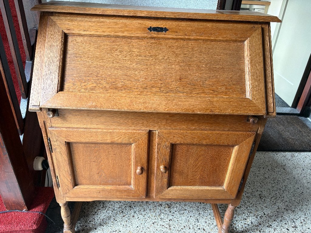 Vintage, eiken secretaire/klepbureau met lades, Ophalen of Verzenden, Gebruikt