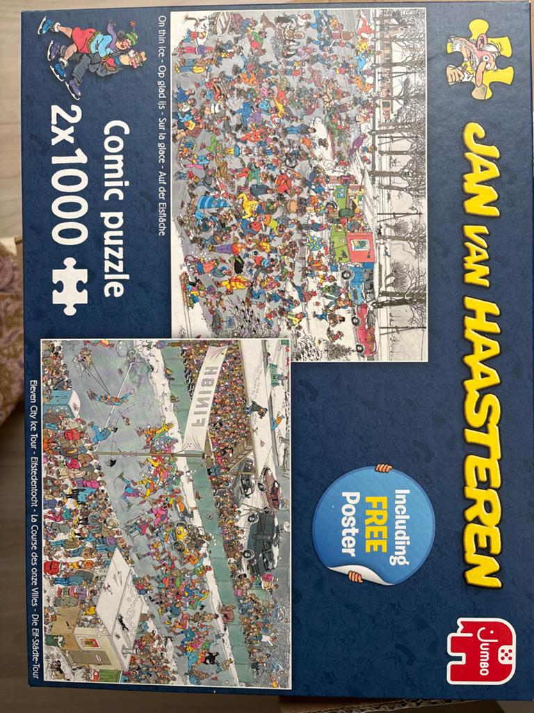 Jan van Haasteren 2x1000 stukjes: Op glad ijs & Elfstedentoc, Ophalen of Verzenden, 500 t/m 1500 stukjes, Nieuw, Legpuzzel
