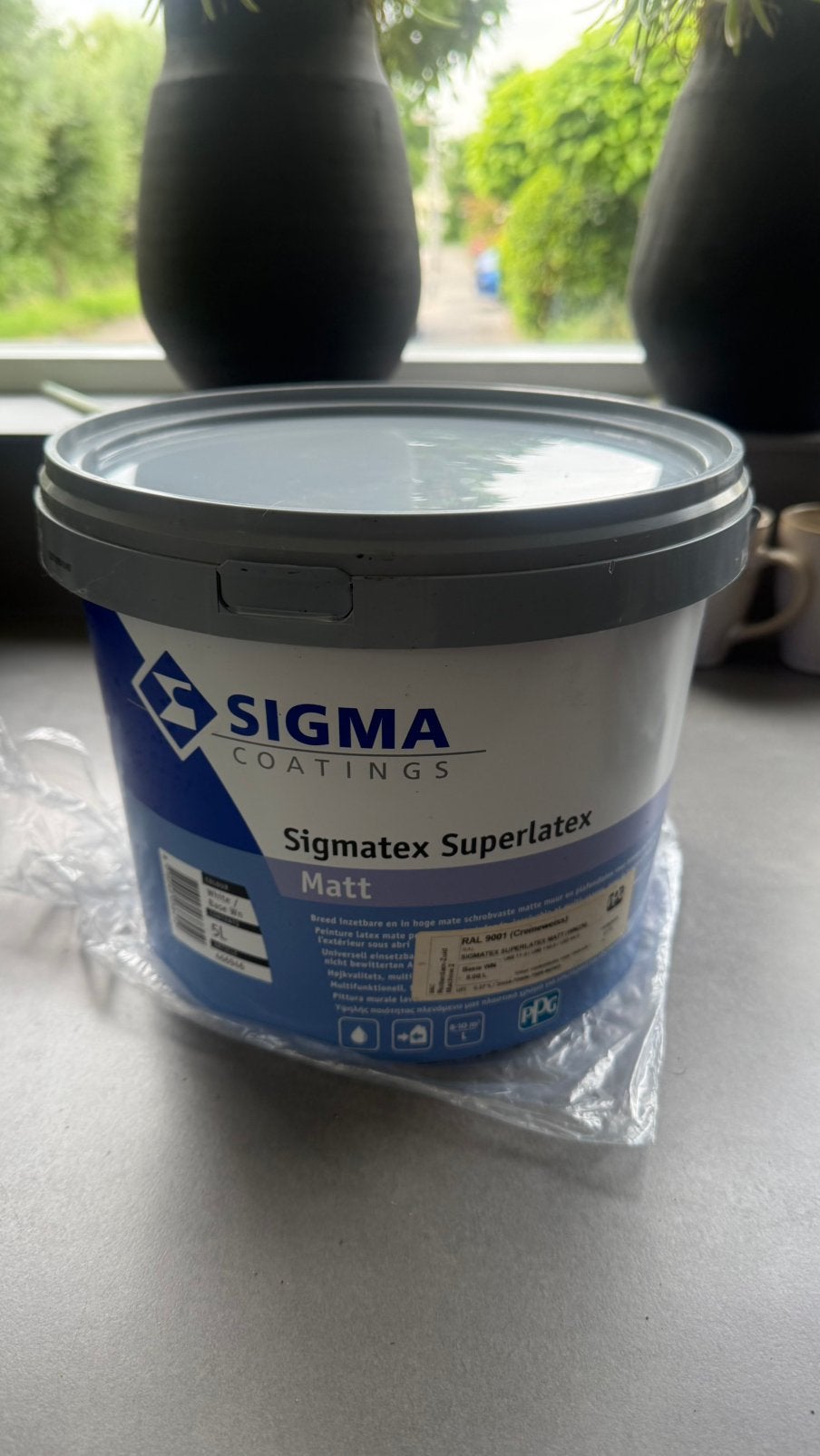 Sigma Sigmatex Superlatex Matt 5 ltr RAL 9001, Ophalen, Overige kleuren, 5 tot 10 liter, Nieuw