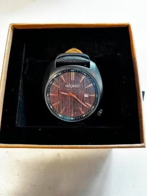 NIEUW! Hooked Concepts zwart leren horloge €33,99, Overige merken, Leer, Staal, Nieuw