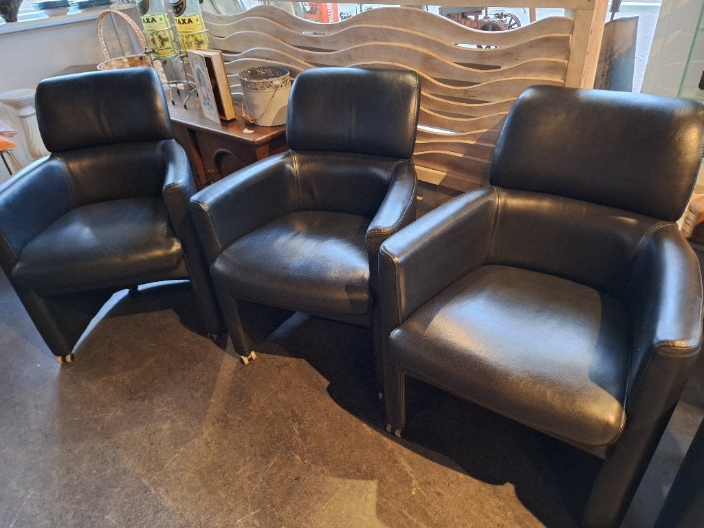 Set van 6 fijne lederen eetkamerstoelen, Ophalen, Gebruikt, Zwart, Onbekend