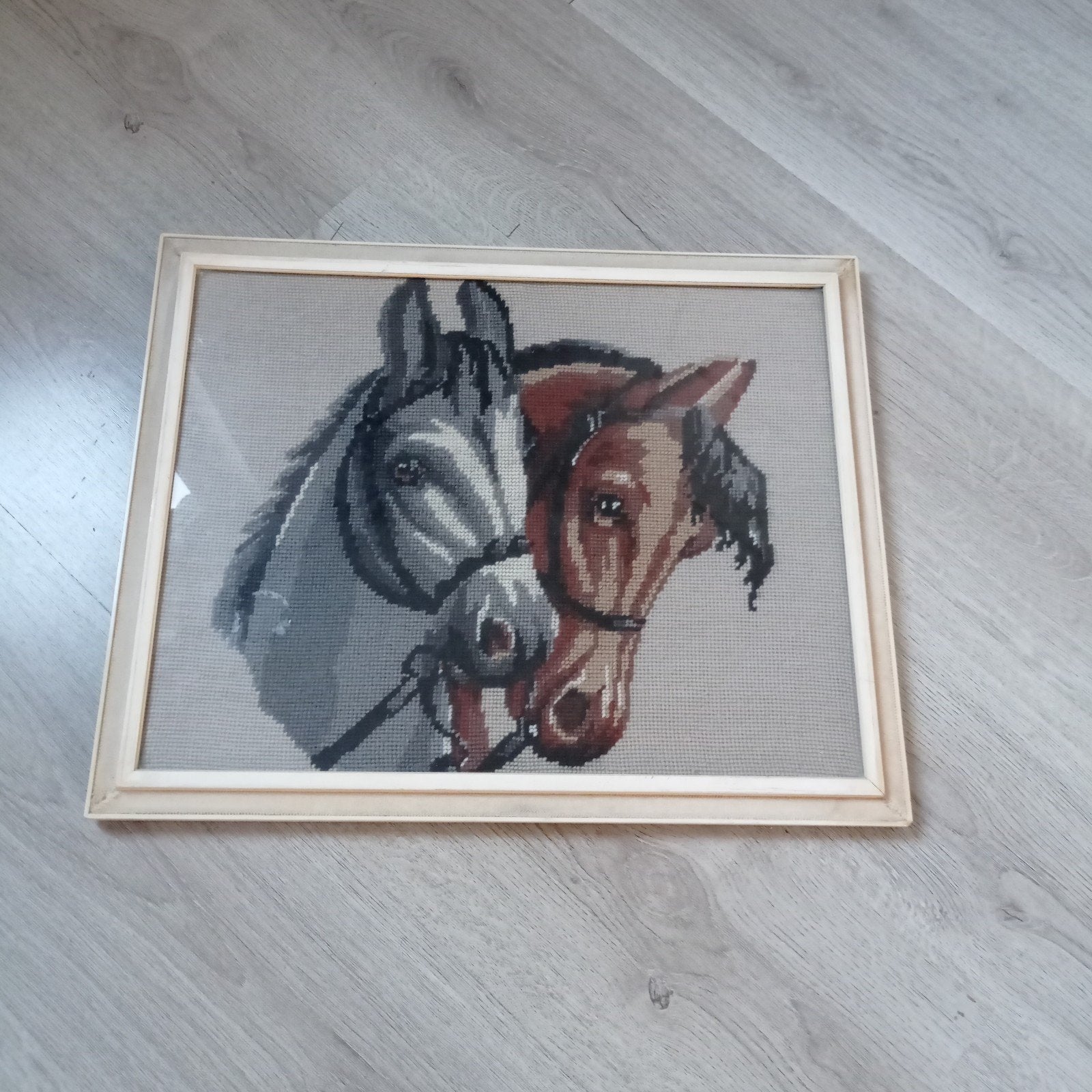 geborduurde paarden 50 x 40 cm, Antiek en Kunst, Kunst | Tekeningen en Foto's, Ophalen of Verzenden