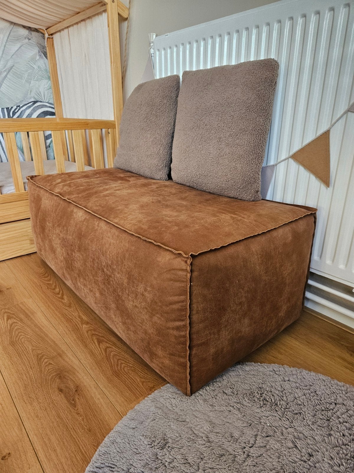 Cognac lederen poef van Eijerkamp, Ophalen, Gebruikt, 50 tot 75 cm, Leer