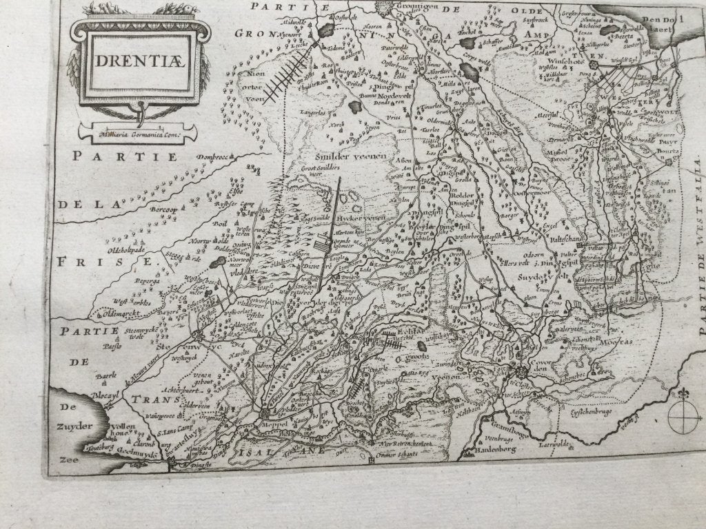 Drenthe, Assen, Meppel, Colom, 1660. Zeldzaam, Antiek en Kunst, Kunst | Etsen en Gravures, 22 cm, Cartografie, 1600 - 1699, Origineel