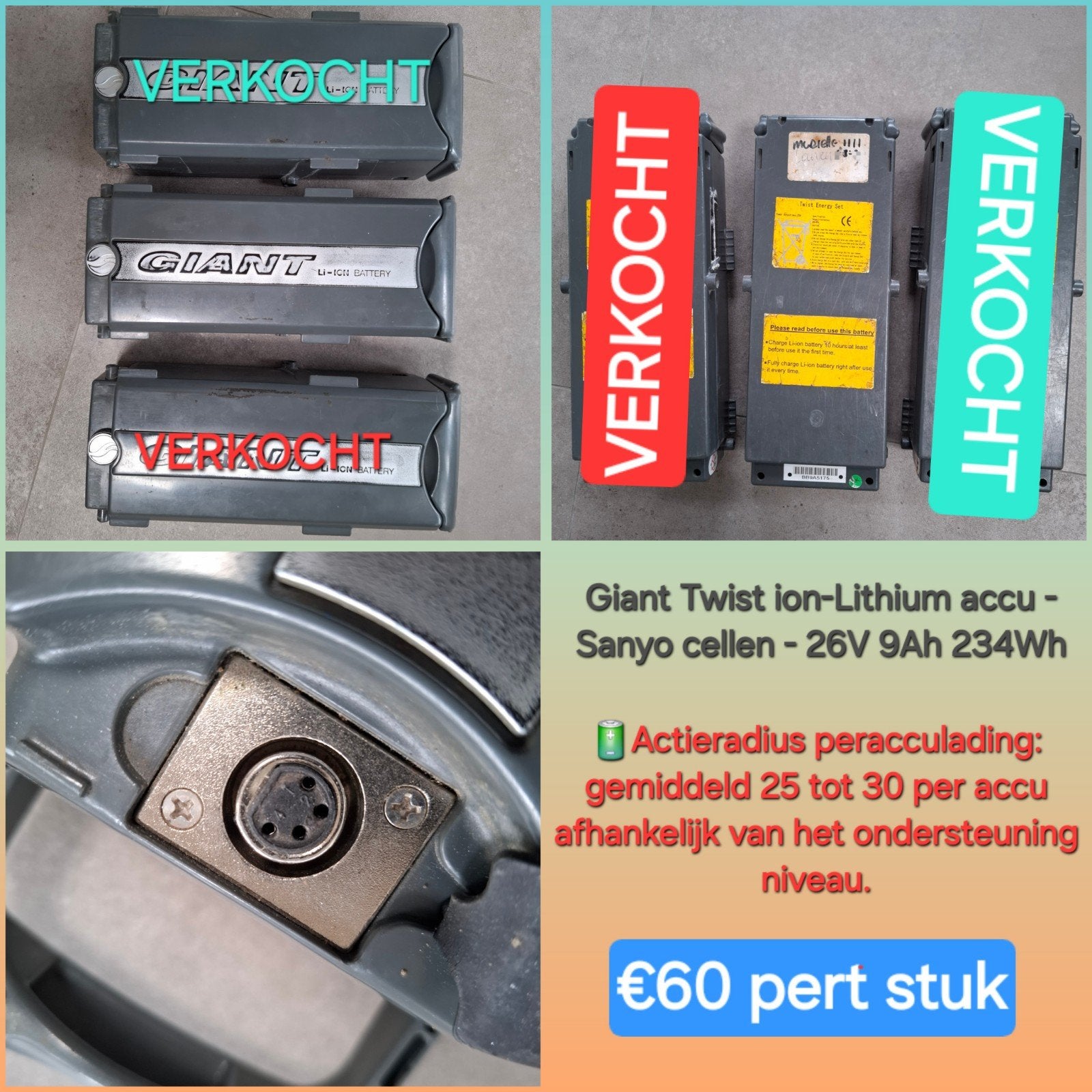 Giant Twist ion-Lithium accu - Sanyo cellen - 26V 9Ah 234Wh, Fietsen en Brommers, Zo goed als nieuw