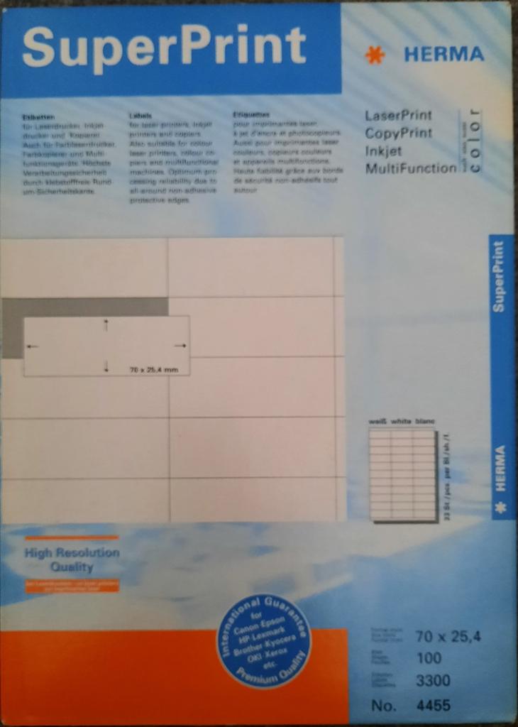 HERMA SuperPrint Etiketten 70x25,4 mm - Laser/Inkjet, Ophalen of Verzenden