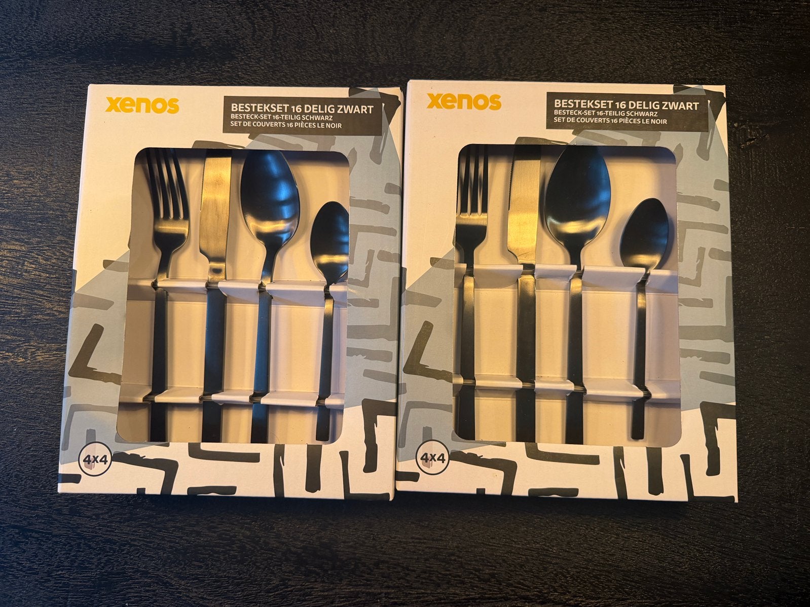 Xenos bestekset - 2x16 (8 personen) delige set zwart, Ophalen of Verzenden, Zo goed als nieuw, Rvs of Chroom