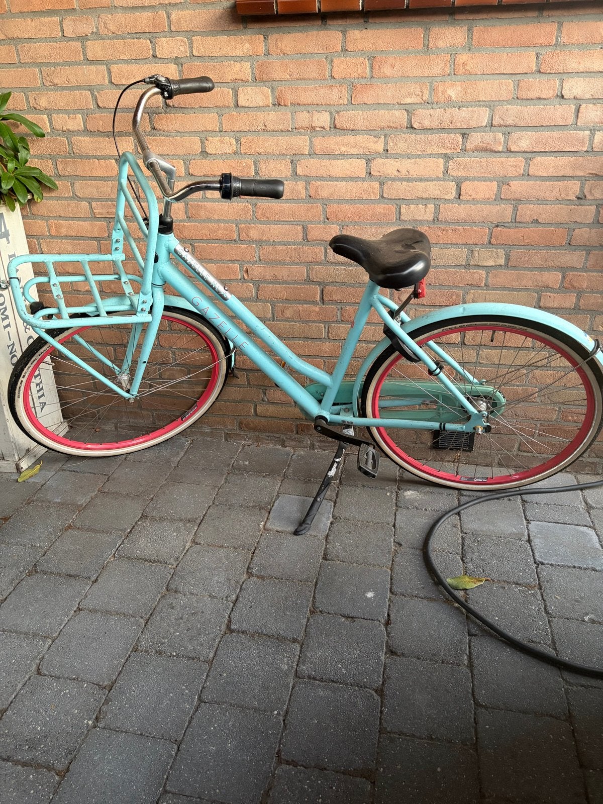 Gazelle damesfiets met voordrager - Lichtblauw, Gebruikt, Velgrem, Ophalen of Verzenden, 50 tot 53 cm