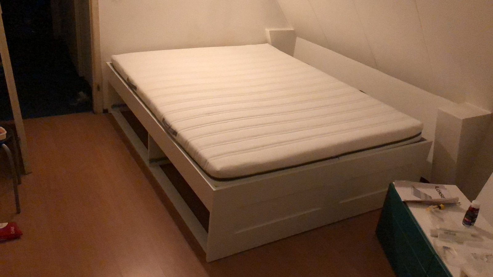 Boxspring Ikea Brimnes met 4x handige laden opslagruimte, Ophalen, Gebruikt, Wit, Tweepersoons