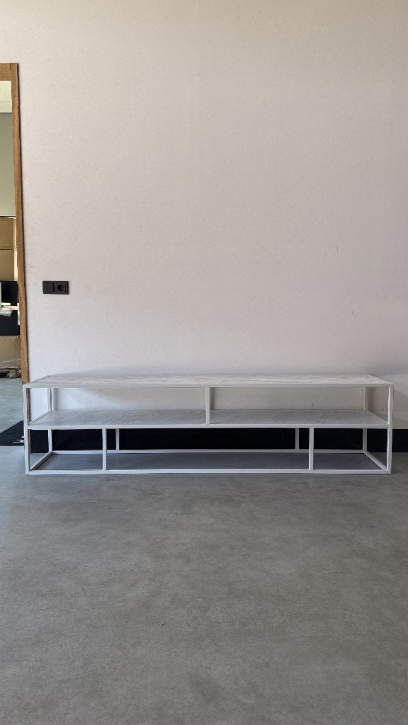Laatste Kans! TV-meubel 200 cm – wit & wit marmerlook blad, Huis en Inrichting, Wit marmer look melamine, 150 tot 200 cm, Nieuw