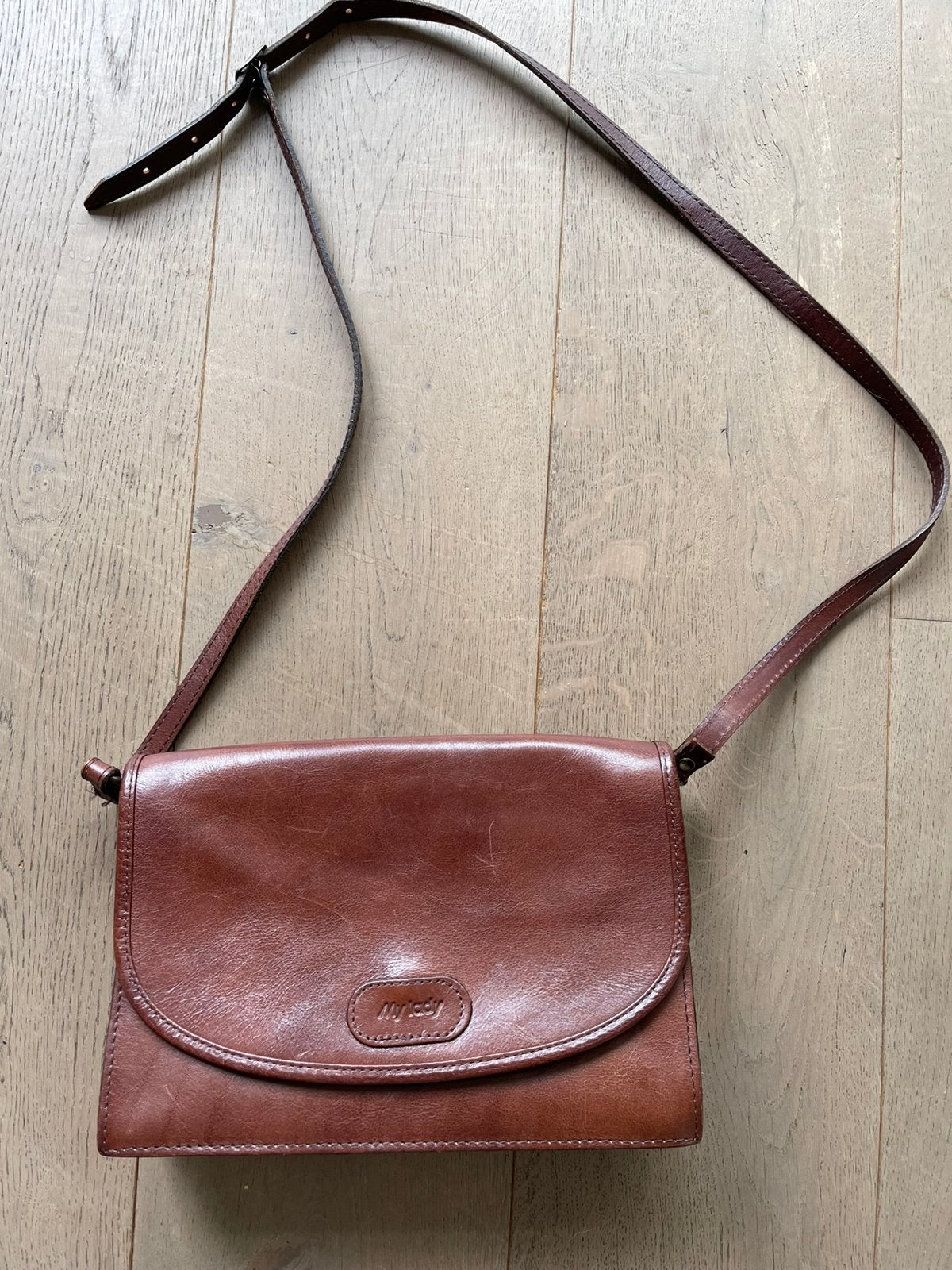 My Lady leren tas met verschillende vakken met rits bruin, Ophalen of Verzenden, Zo goed als nieuw, Bruin