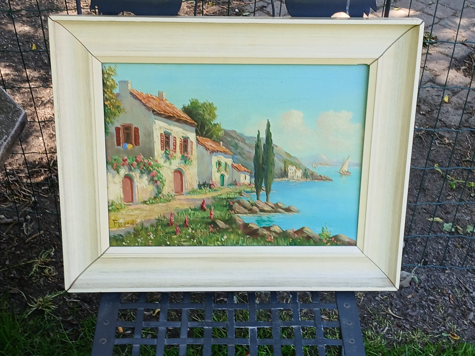 Schilderij met Mediterraan kustlandschap, gesigneerd, Ophalen of Verzenden