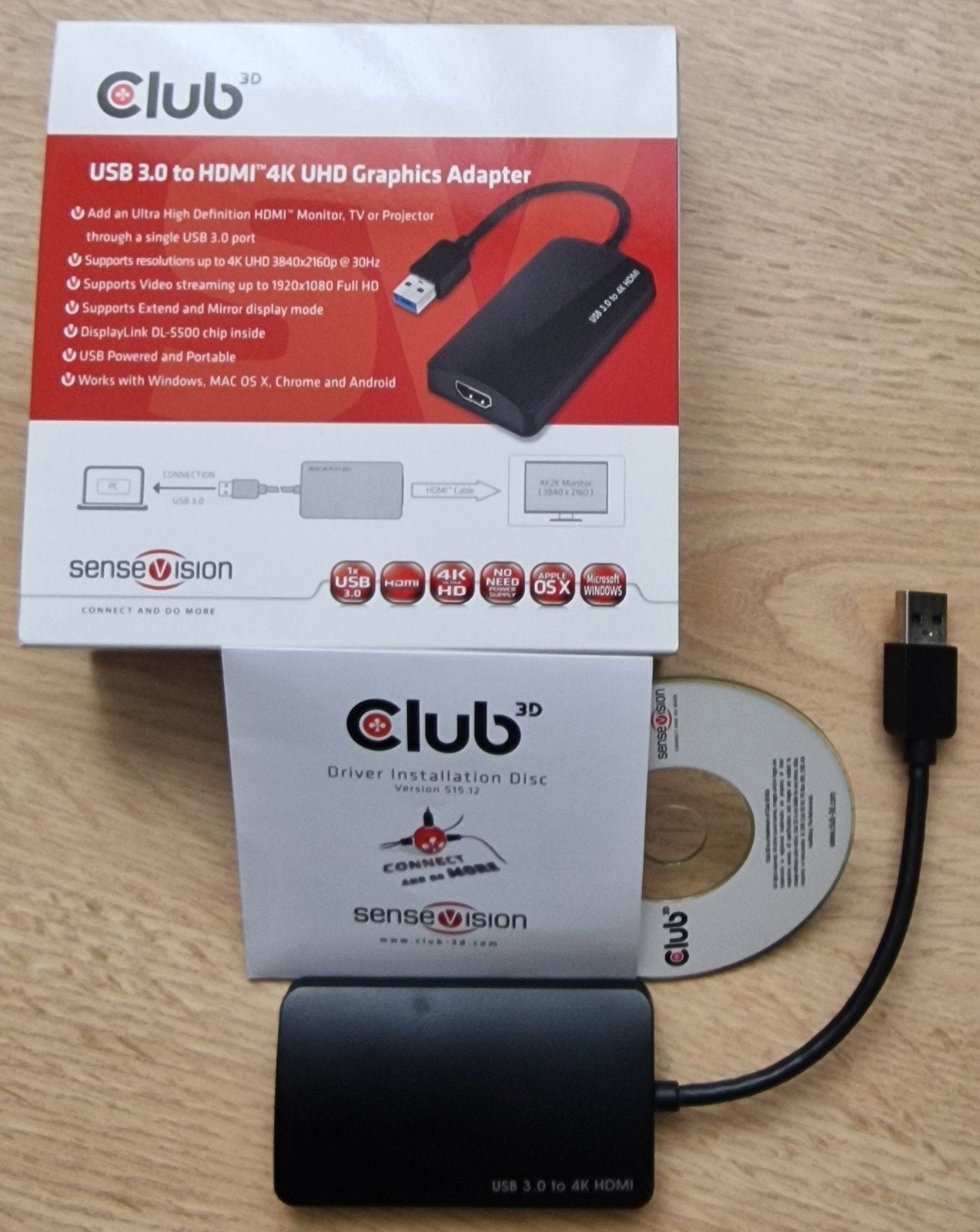 Club 3D SenseVision USB 3.0 naar HDMI 4K UHD Adapter, Ophalen of Verzenden, Zo goed als nieuw