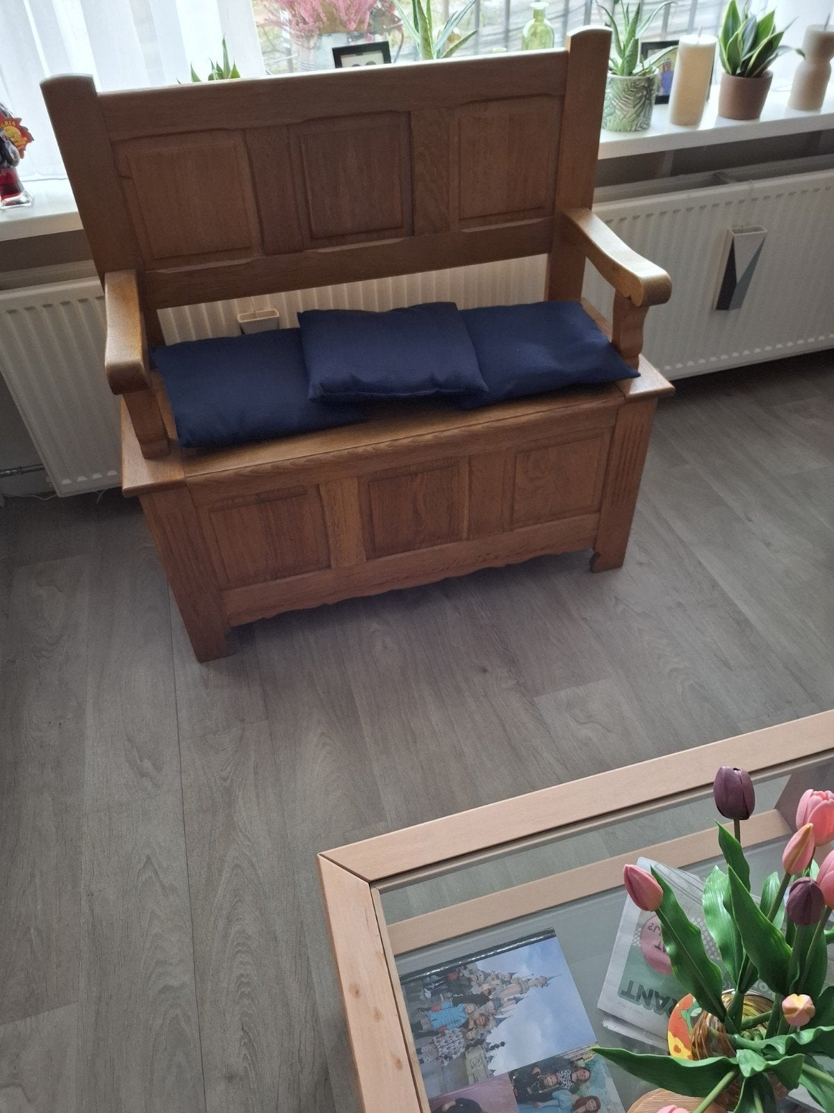 Massief eiken opbergbank / halbank, Antiek en Kunst, Antiek | Meubels | Stoelen en Banken, Ophalen