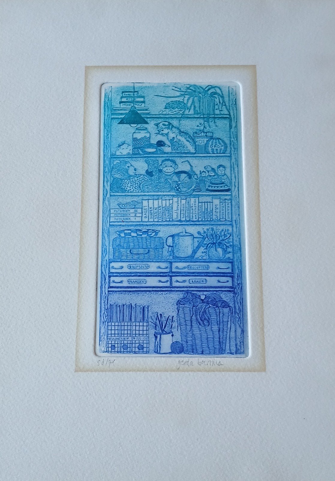 Ets van Gerda Boersma., Met glas, Ophalen of Verzenden, Overige onderwerpen, Ets
