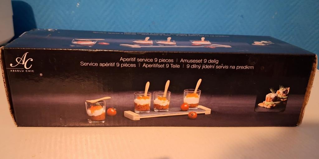 Amuse set 9-delig, Snij-/serveerplank, Ophalen of Verzenden, Zo goed als nieuw, Meerkleurig