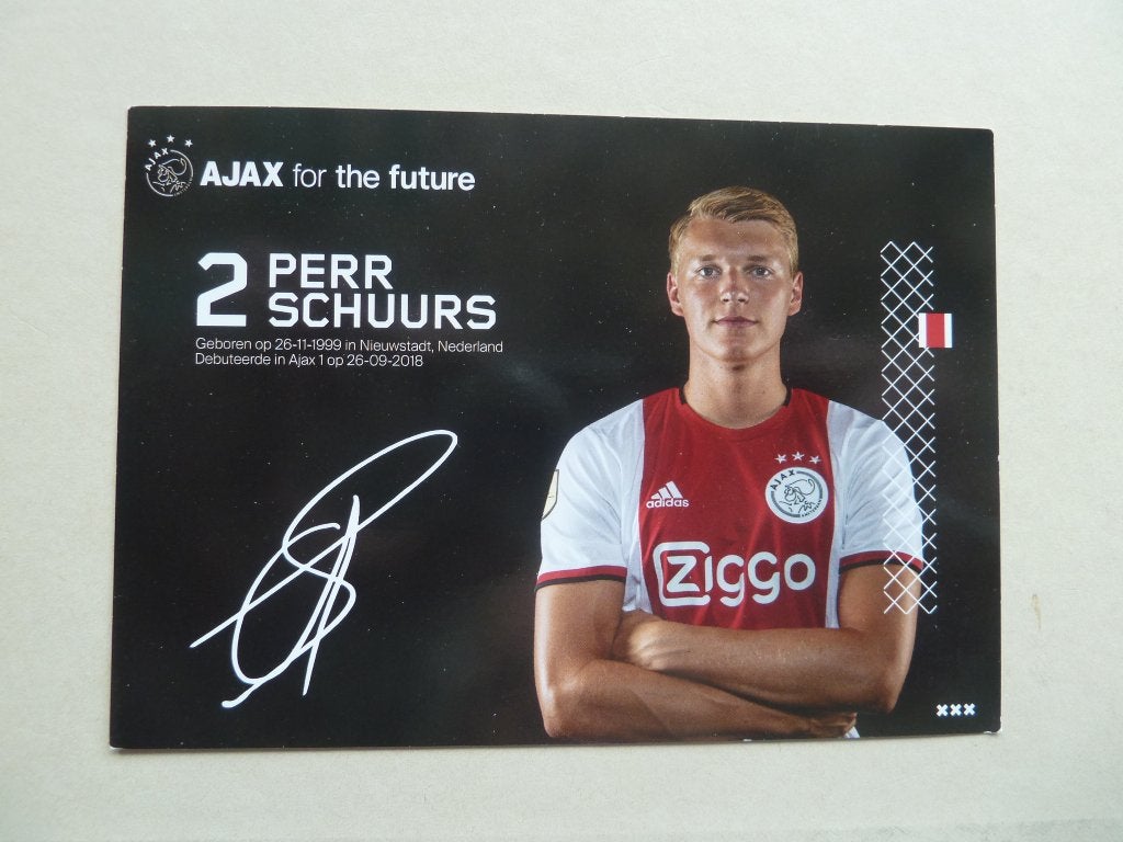 Spelerskaart. Per.Schuurs.   Ajax.   2019/2020, Ophalen of Verzenden, Zo goed als nieuw, Ajax, Spelerskaart