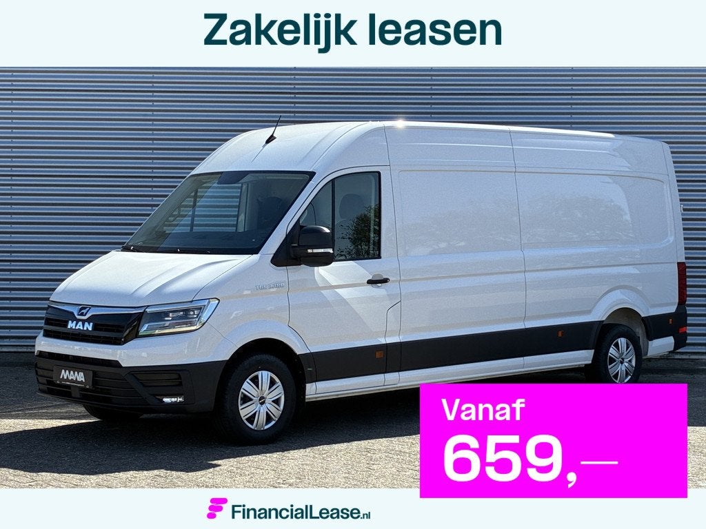 MAN TGE 35 2.0 3.180 L4H3 180PK NIEUW! LED Cruise Airco CarP, Voorwielaandrijving, Stof, Gebruikt, Wit