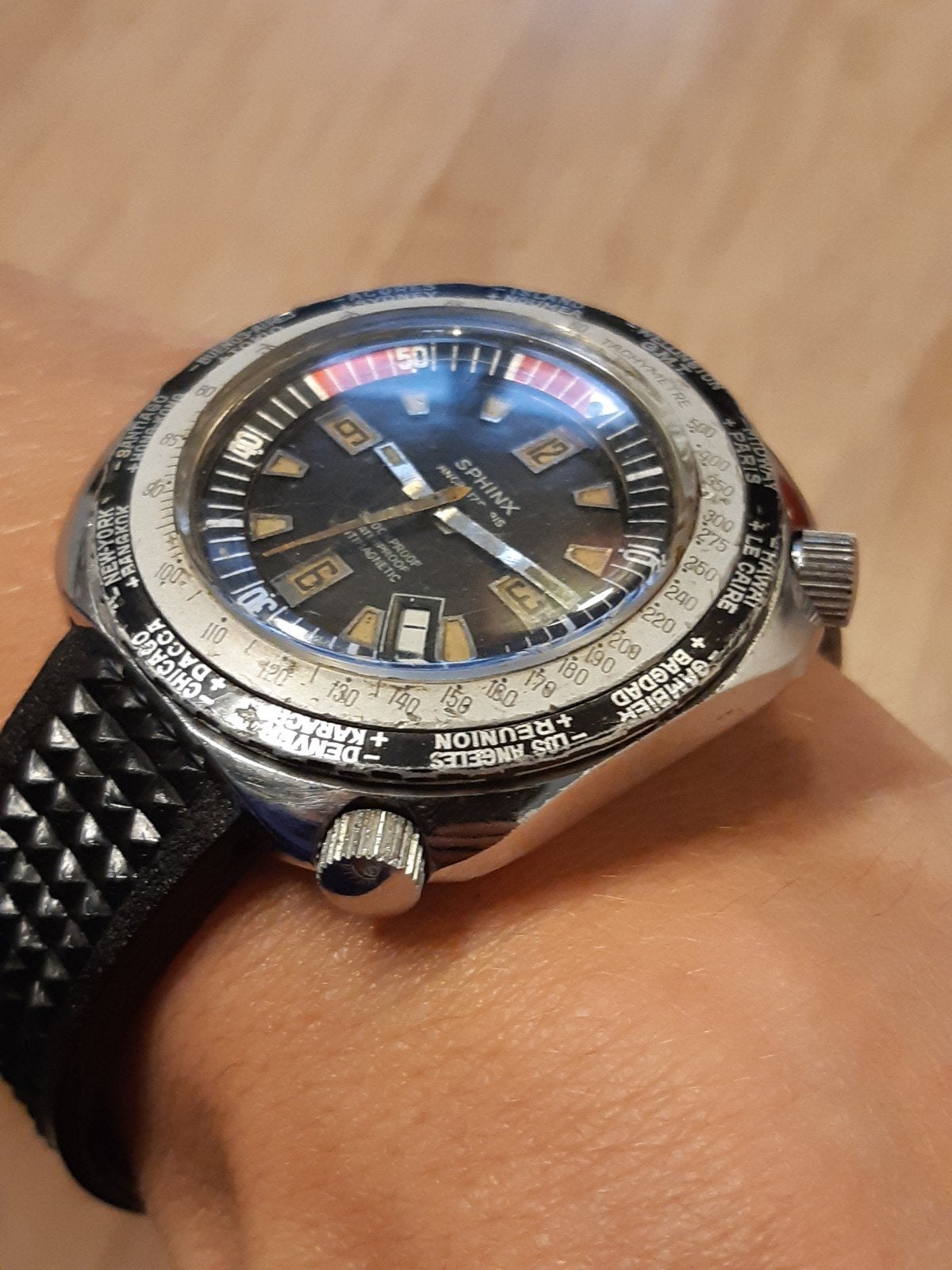 Ancre Sphinx 17 rubis vintage gmt horloge diver watch, Overige merken, Staal, Ophalen of Verzenden, Zo goed als nieuw