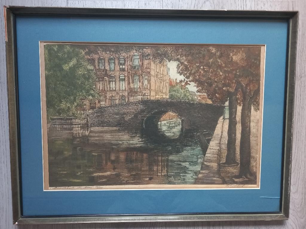 Etsen Breda, Den Haag, Van der Woerd, Johan D. Scherft, Antiek en Kunst, Stadsgezicht, Ophalen of Verzenden, Origineel, 1950 - 1999