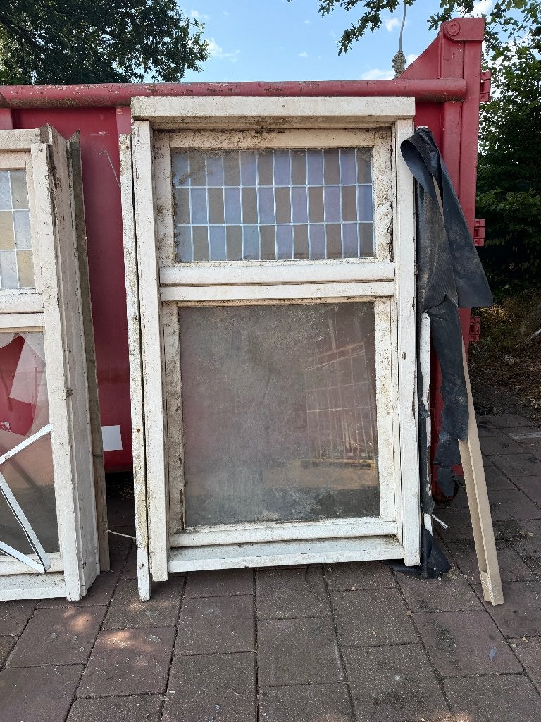 kozijnen met glas in lood in dubbelglas 4 stuks, Doe-het-zelf en Verbouw, Glas en Ramen, Ophalen, Gevelraam of Ruit, Gebruikt