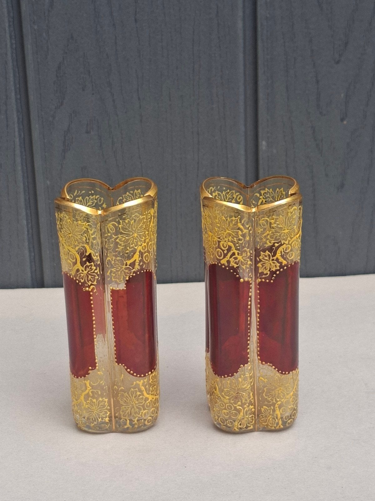 Antiek stel Boheems Glazen Vaasjes, Antiek en Kunst, Antiek | Glas en Kristal, Ophalen of Verzenden