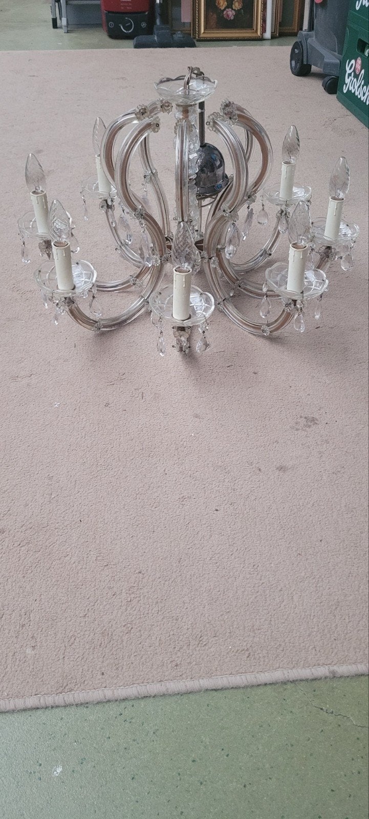 Glazen kroonluchter met 8 lichtpunten - Marie-thérèse, Gebruikt, E14 (klein), Ophalen of Verzenden, Glas